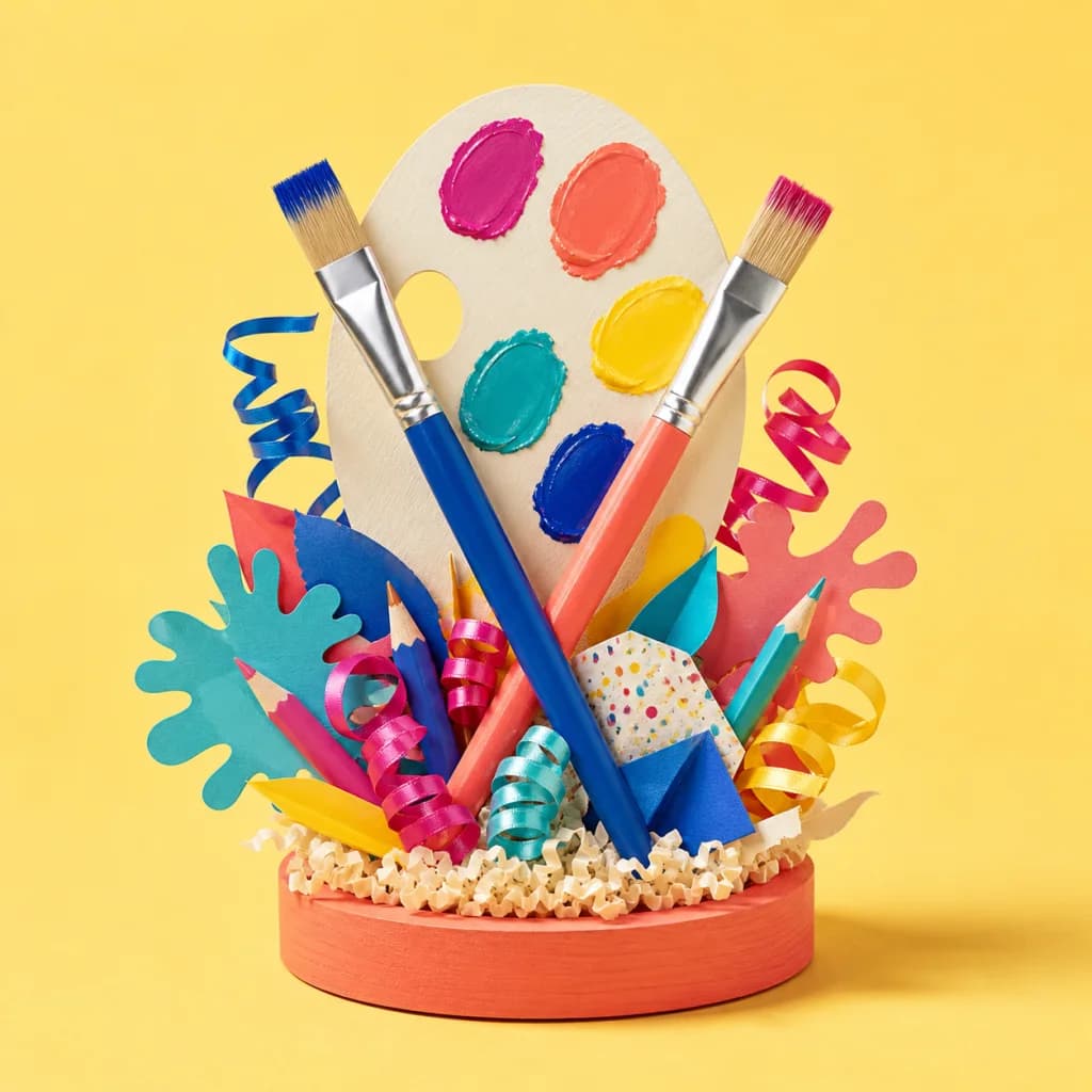 Centro de mesa Taller de arte, tema Creatividad